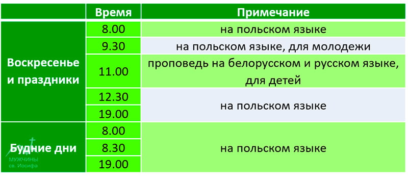 Расписание служб во Францисканском костеле в Гродно