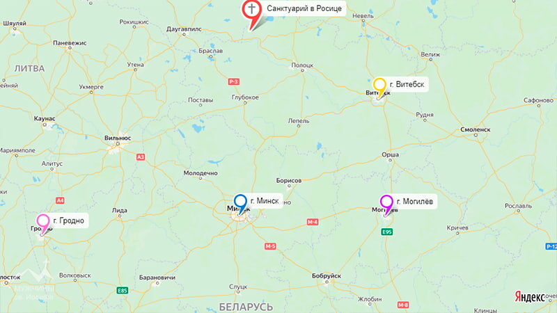 Росица на карте Беларуси