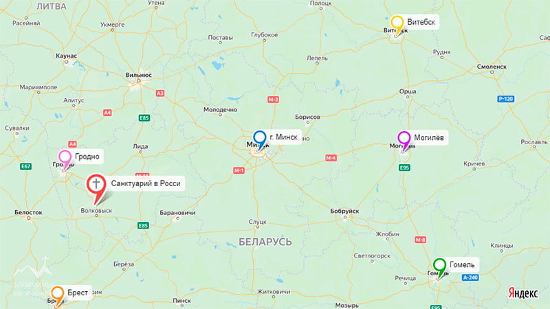 Россь на карте Беларуси