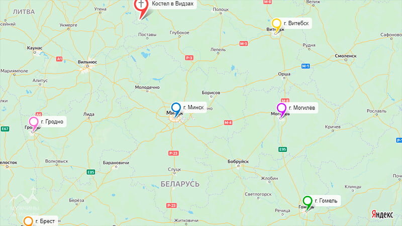 Видзы на карте Беларуси